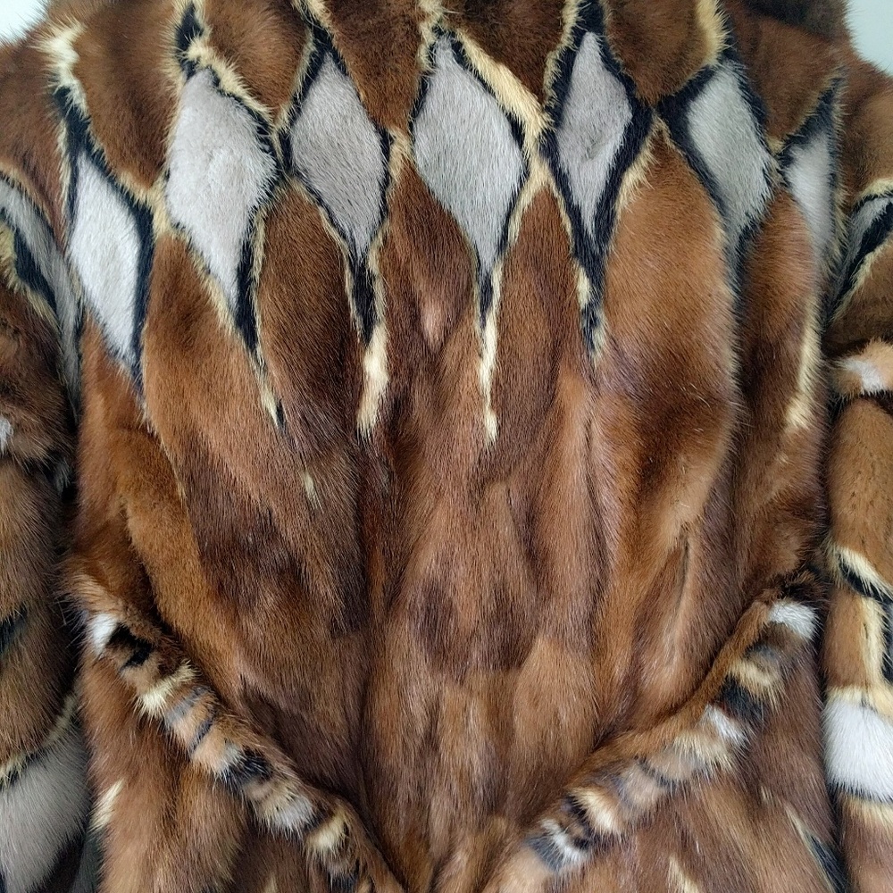 Quilted Patchwork Mink Fur Batwing Hooded Bomber M - Picture 7 of 8